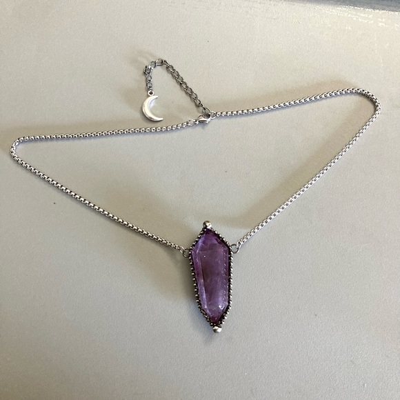 Natural purple amethyst crystal gemstone boho goth moon charm - Picture 10 of 16